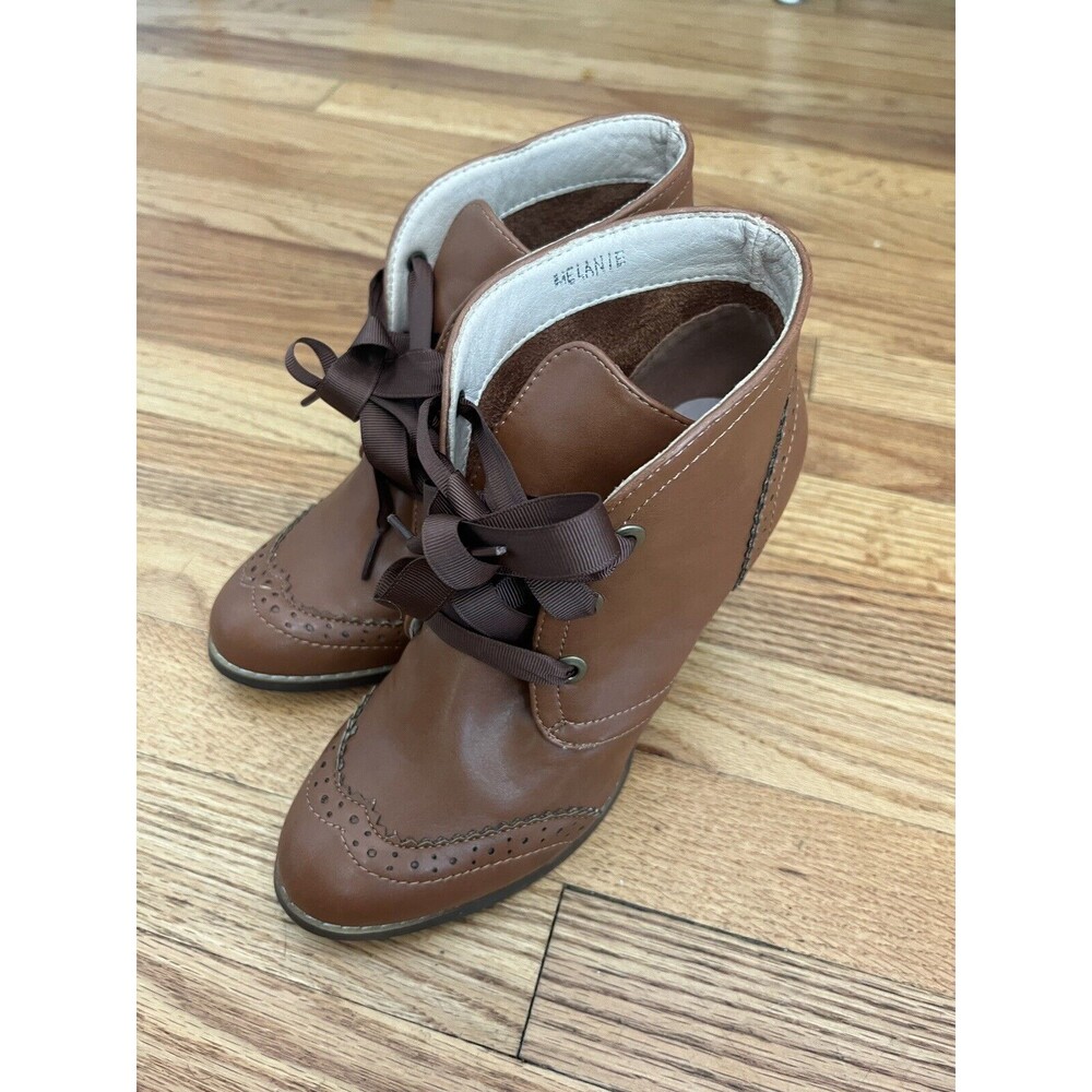 Dolce Nome Brown Tie up Mule Style Ankle Booties Size‎ 8/39 heel Melanie Boots